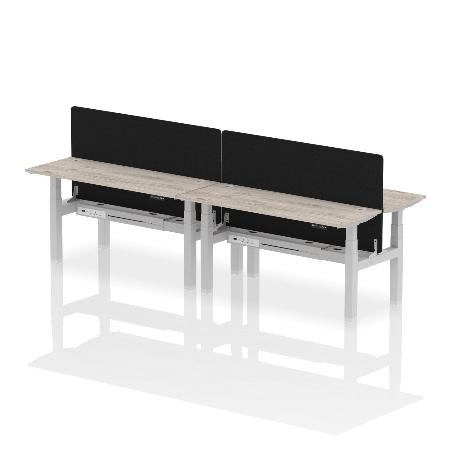 Air Back-to-Back Slimline Height Adjustable Bench Desk - 4 Person with Black Straight Screen - Ergometric