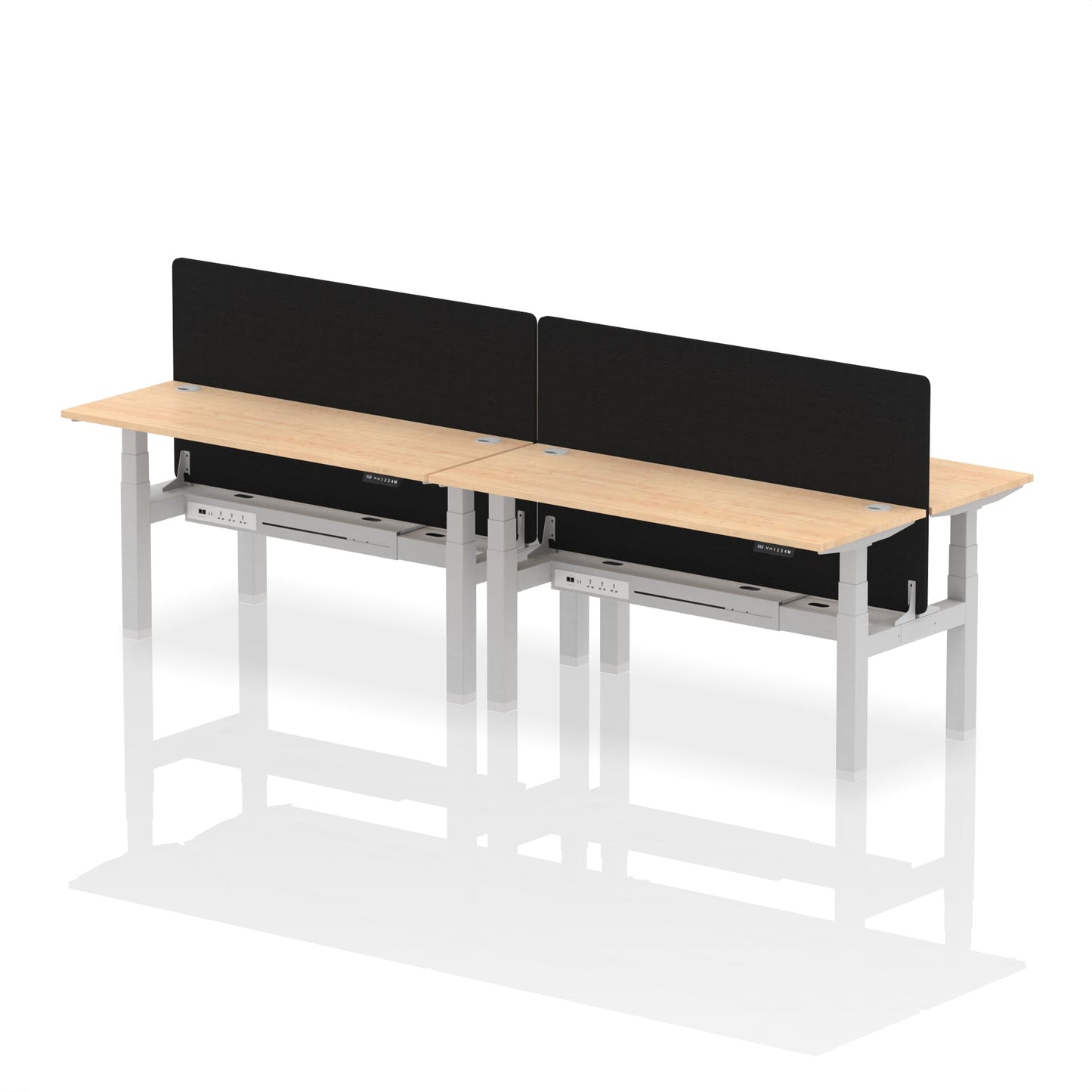 Air Back-to-Back Slimline Height Adjustable Bench Desk - 4 Person with Black Straight Screen - Ergometric
