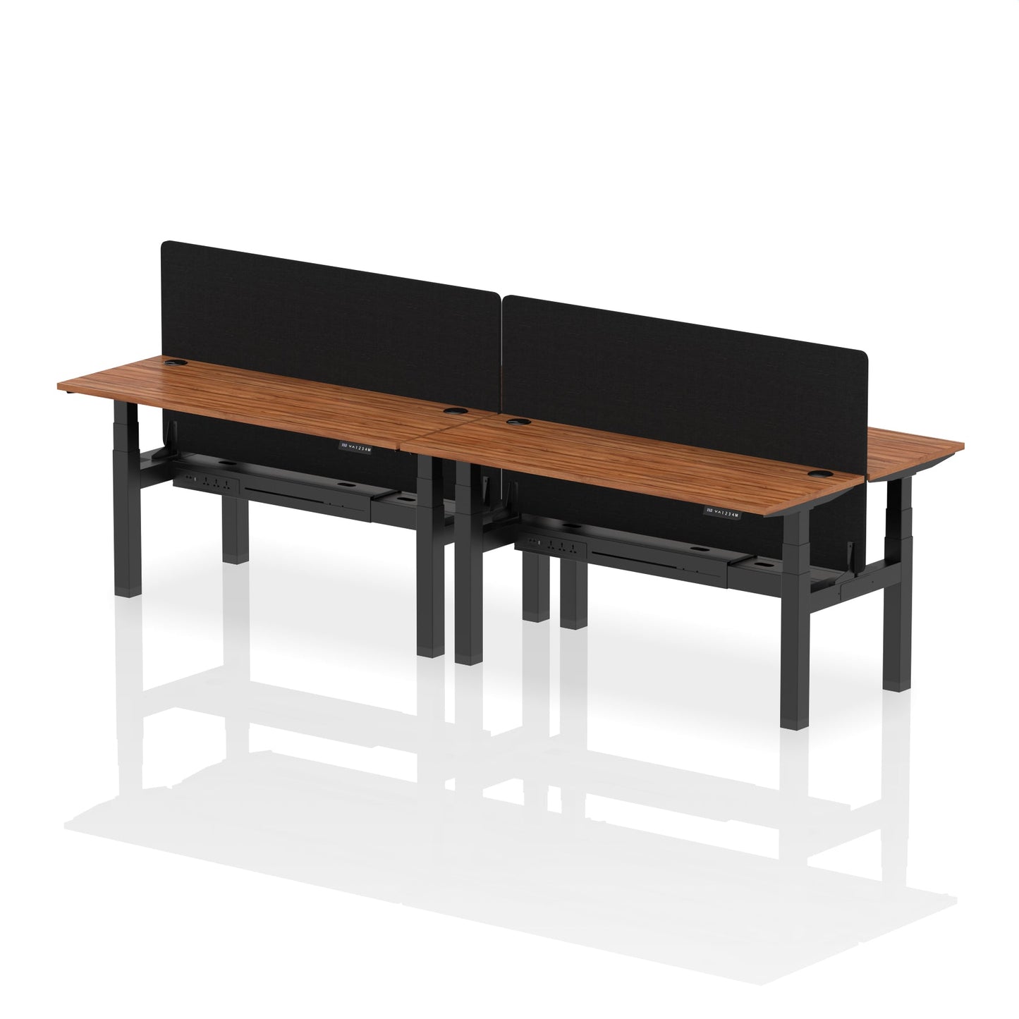 Air Back-to-Back Slimline Height Adjustable Bench Desk - 4 Person with Black Straight Screen - Ergometric