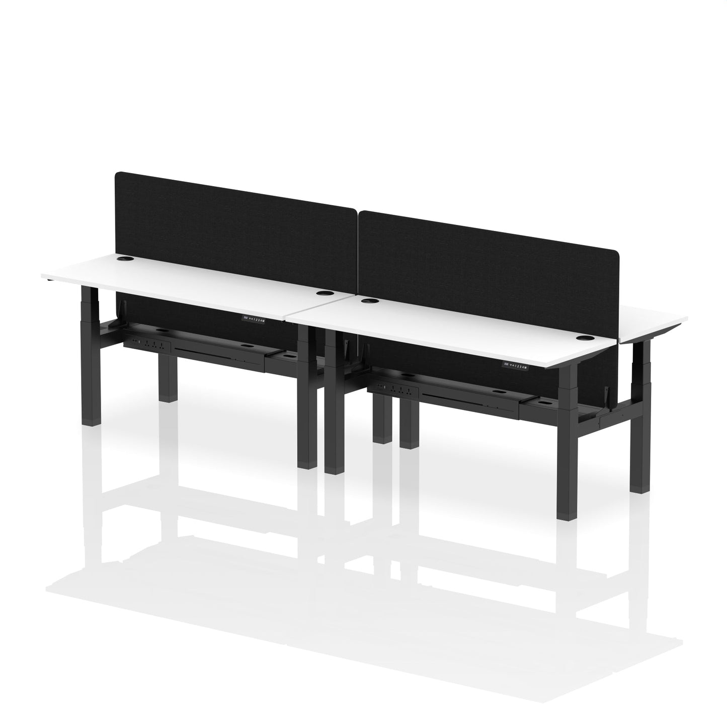Air Back-to-Back Slimline Height Adjustable Bench Desk - 4 Person with Black Straight Screen - Ergometric