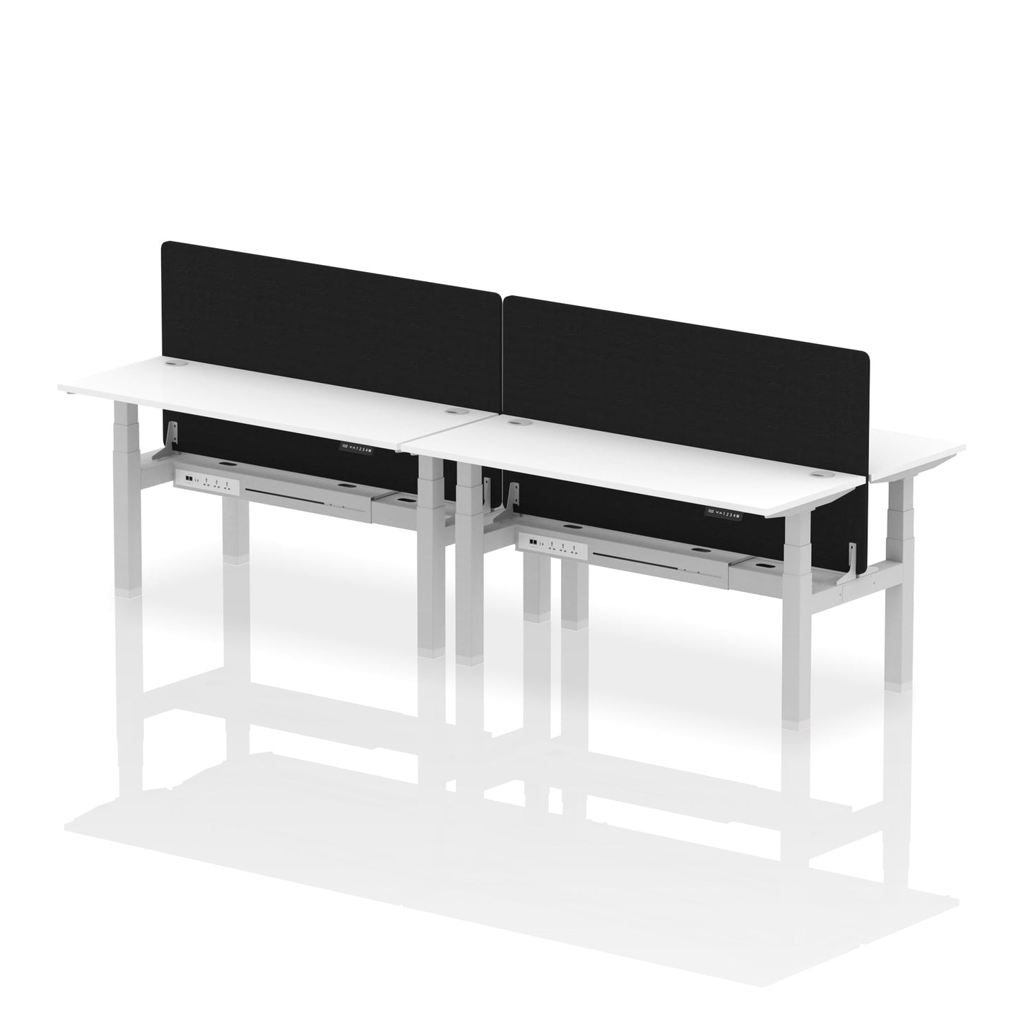 Air Back-to-Back Slimline Height Adjustable Bench Desk - 4 Person with Black Straight Screen - Ergometric