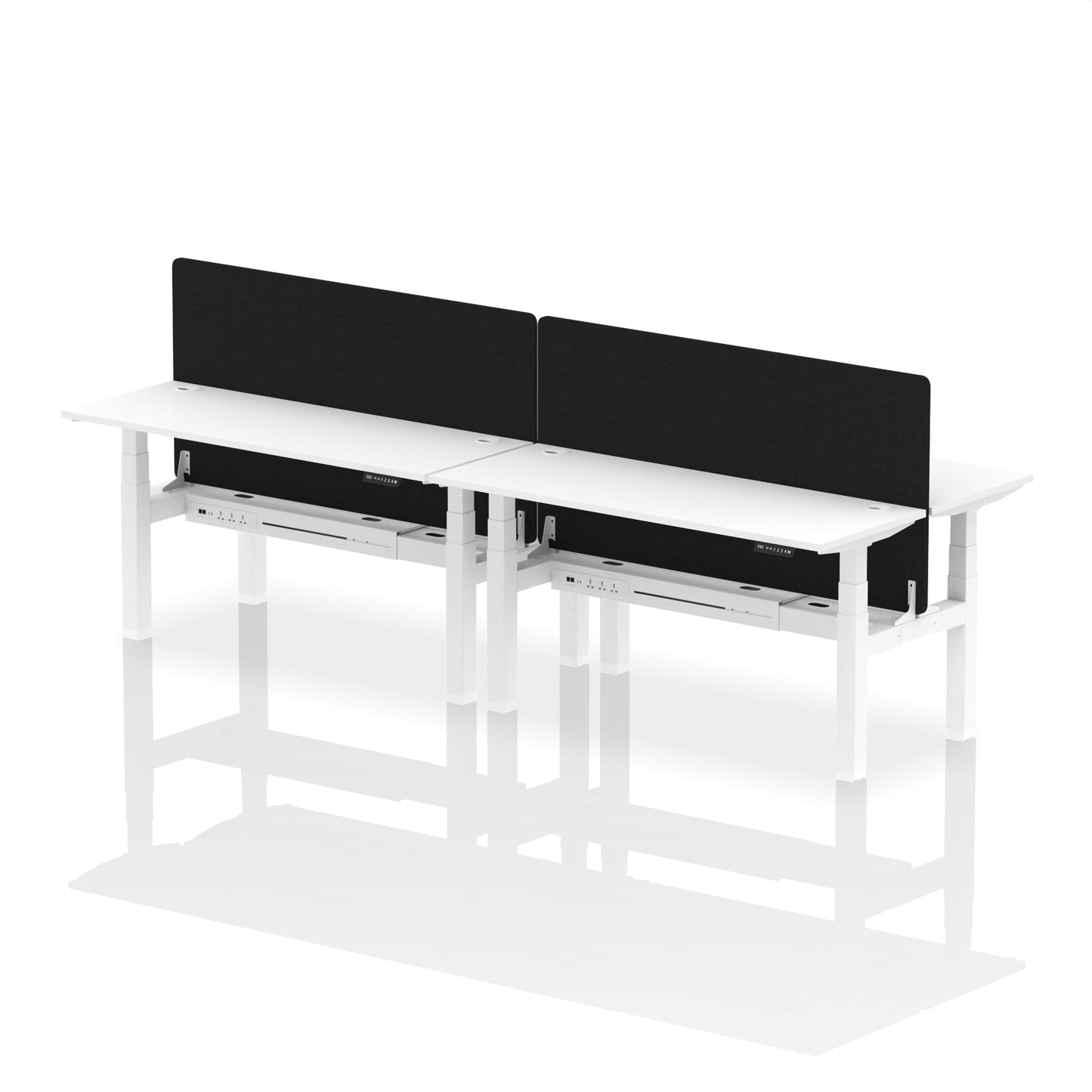 Air Back-to-Back Slimline Height Adjustable Bench Desk - 4 Person with Black Straight Screen - Ergometric