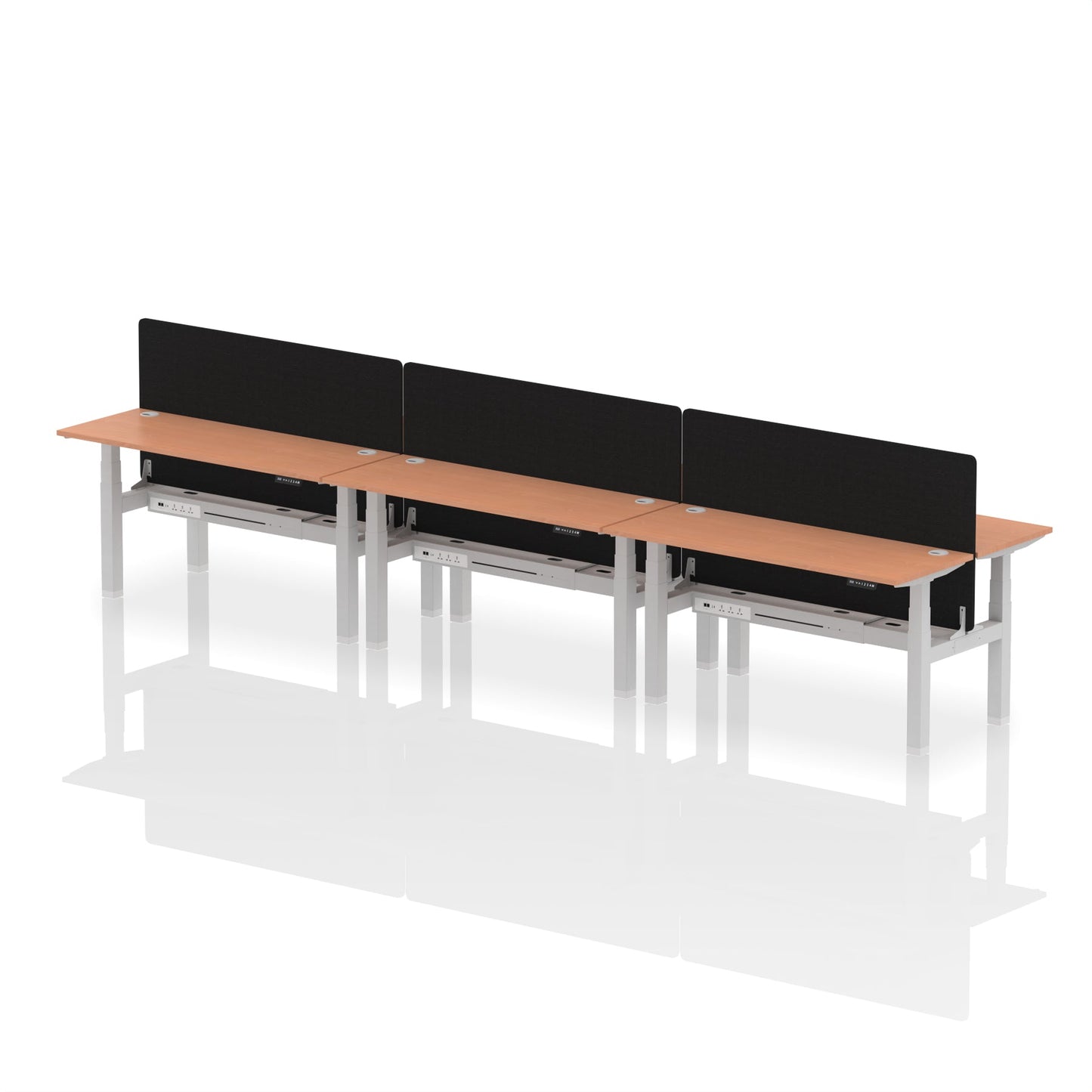 Air Back-to-Back Slimline Height Adjustable Bench Desk - 6 Person with Black Straight Screen - Ergometric