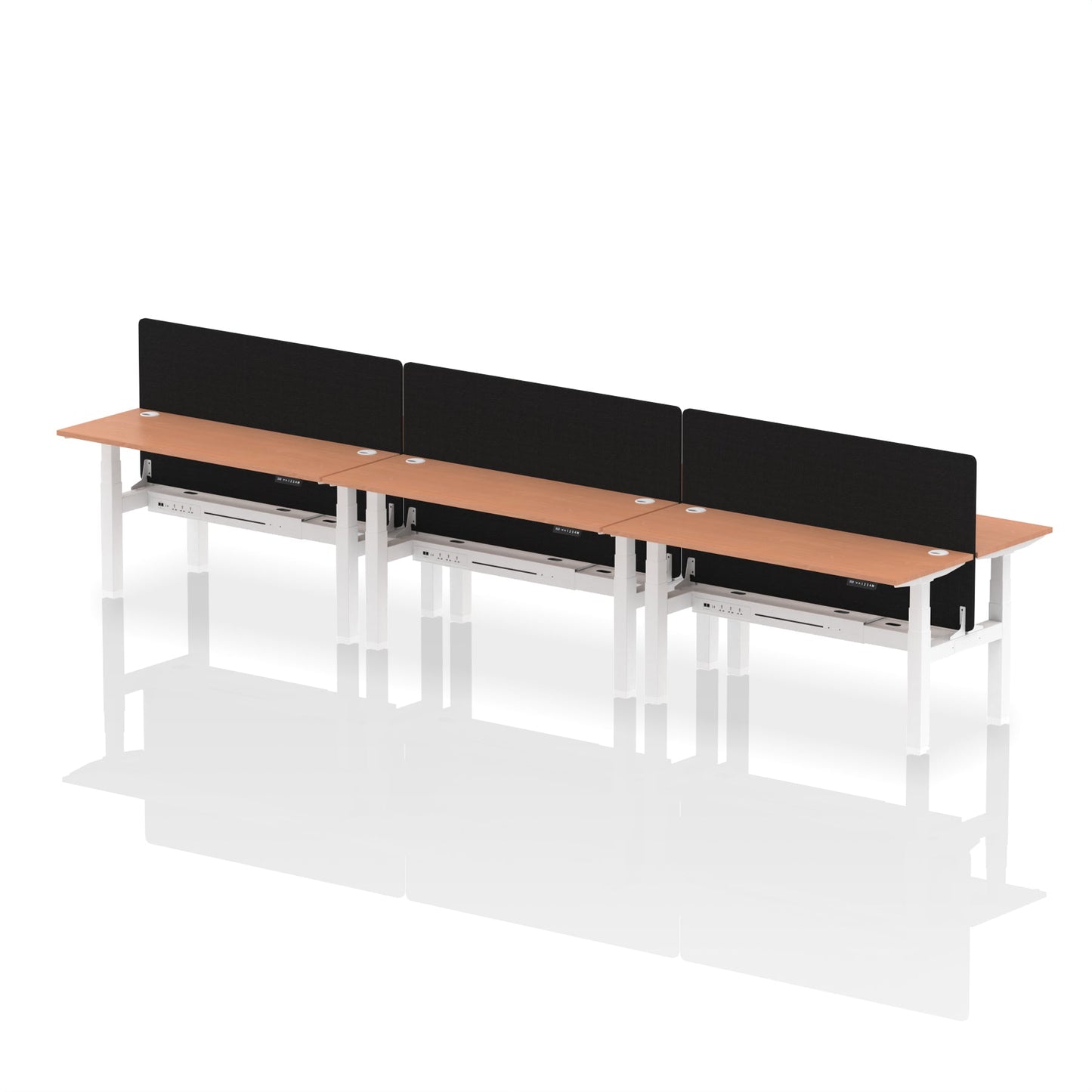 Air Back-to-Back Slimline Height Adjustable Bench Desk - 6 Person with Black Straight Screen - Ergometric