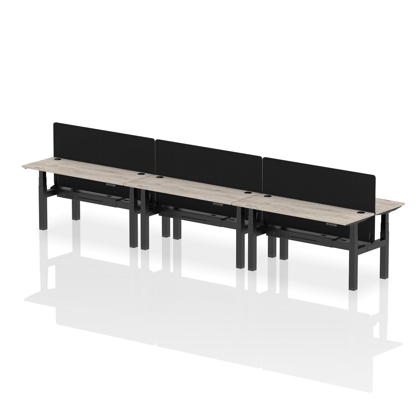 Air Back-to-Back Slimline Height Adjustable Bench Desk - 6 Person with Black Straight Screen - Ergometric