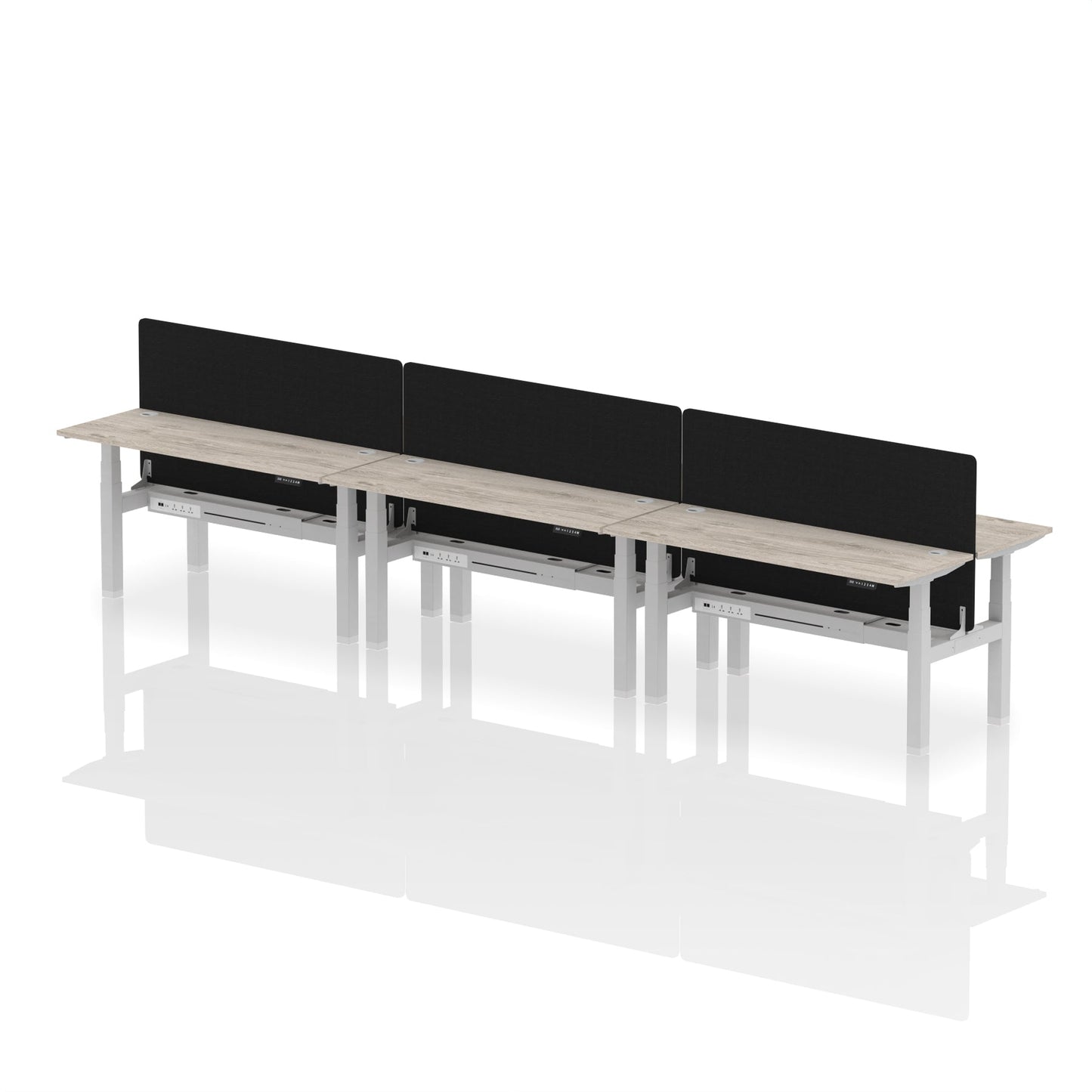 Air Back-to-Back Slimline Height Adjustable Bench Desk - 6 Person with Black Straight Screen - Ergometric