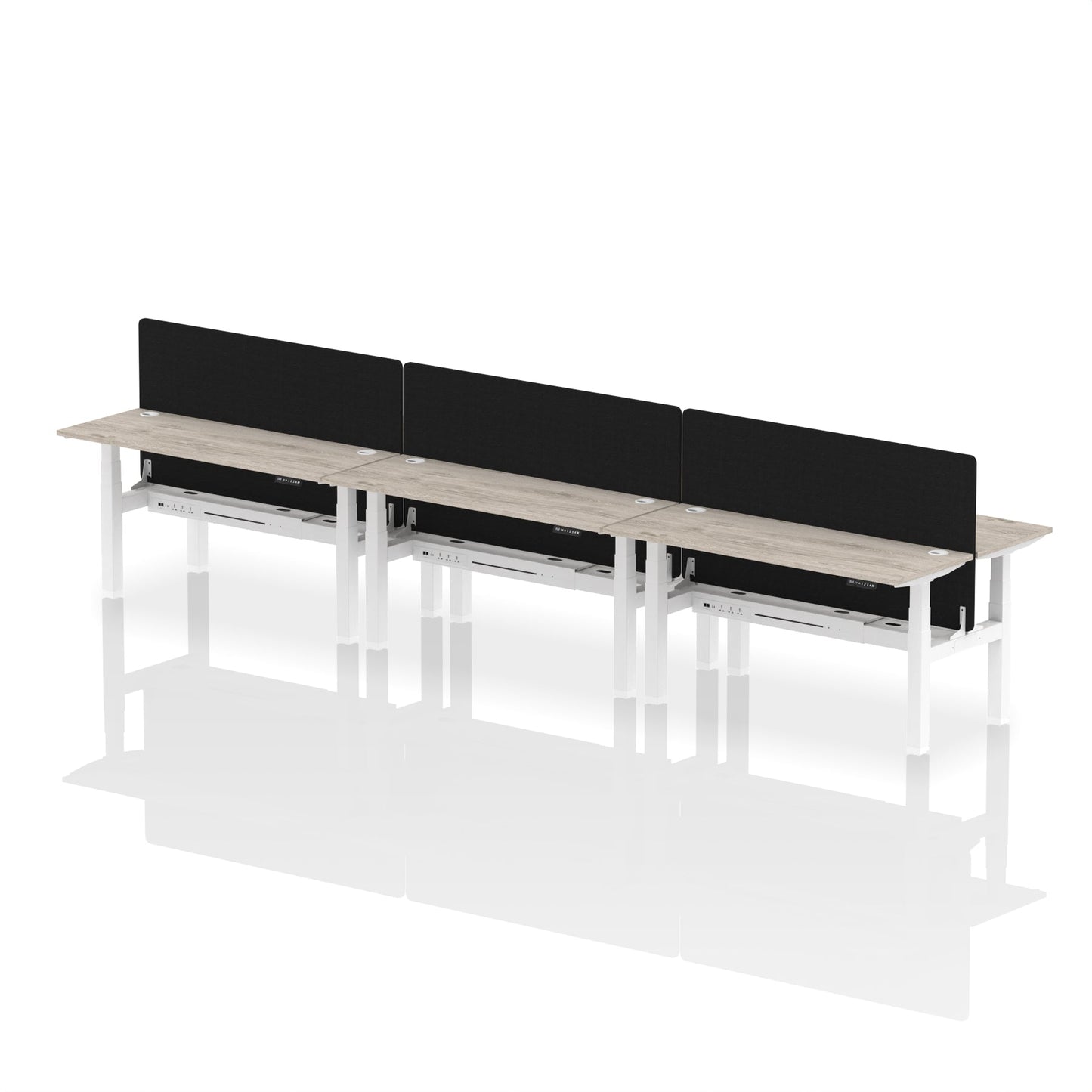 Air Back-to-Back Slimline Height Adjustable Bench Desk - 6 Person with Black Straight Screen - Ergometric