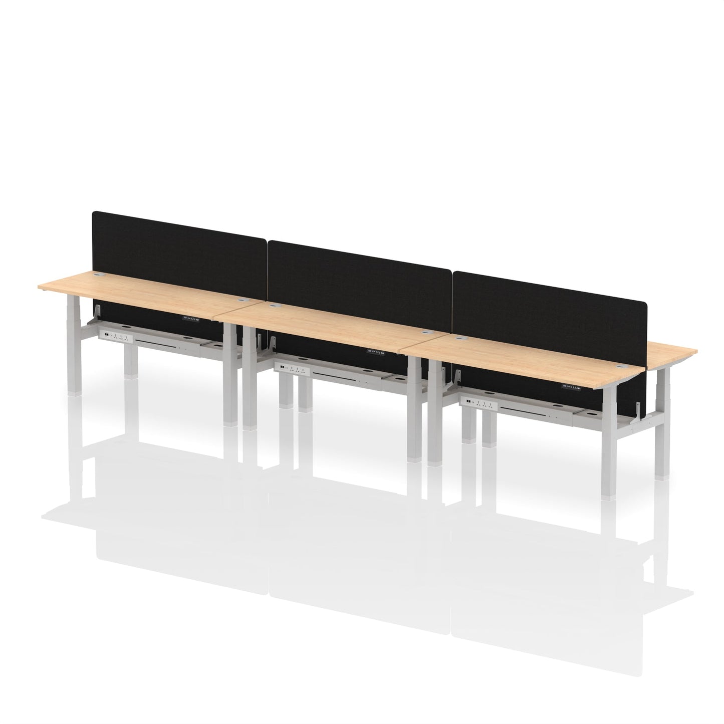 Air Back-to-Back Slimline Height Adjustable Bench Desk - 6 Person with Black Straight Screen - Ergometric