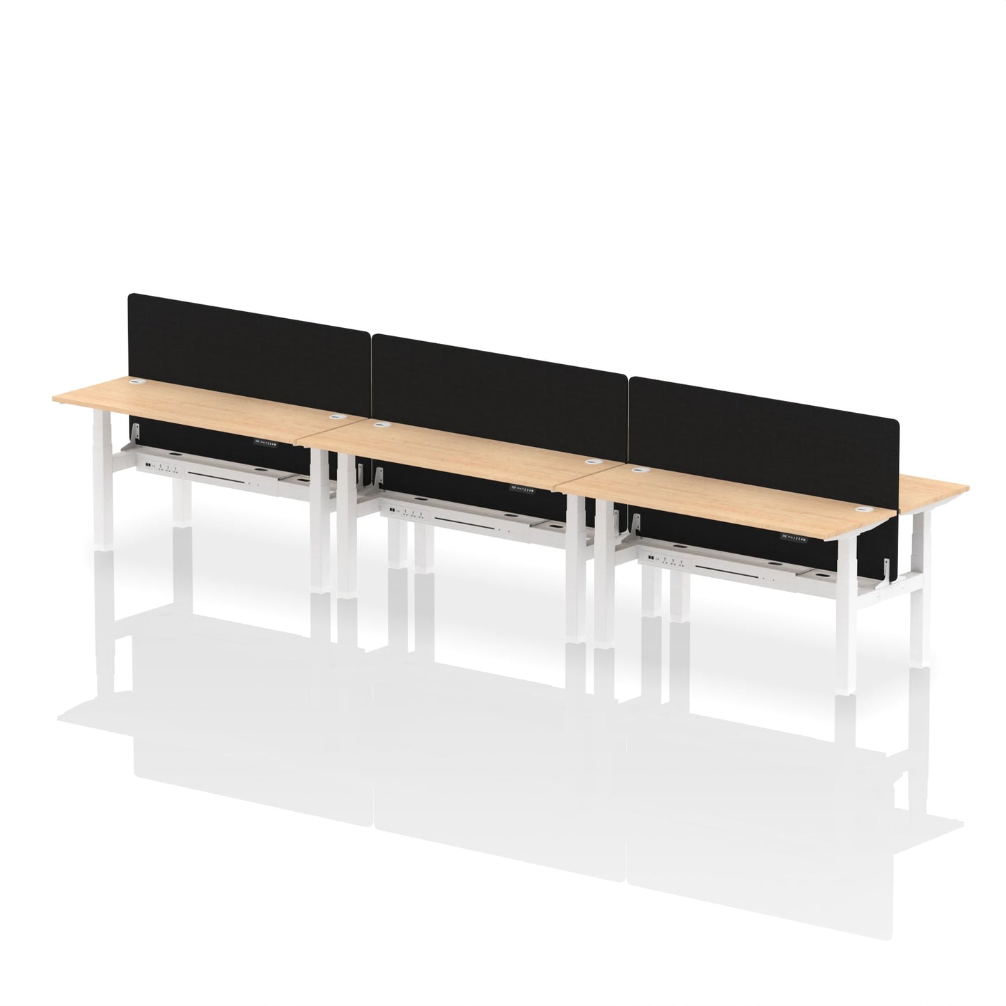 Air Back-to-Back Slimline Height Adjustable Bench Desk - 6 Person with Black Straight Screen - Ergometric