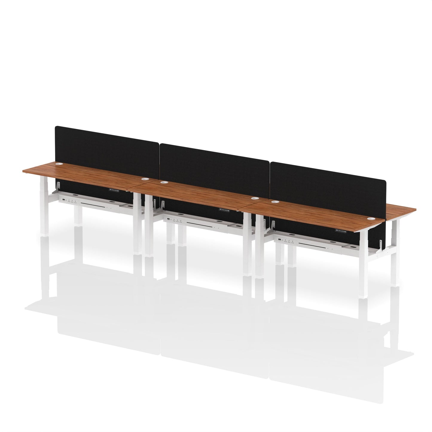 Air Back-to-Back Slimline Height Adjustable Bench Desk - 6 Person with Black Straight Screen - Ergometric