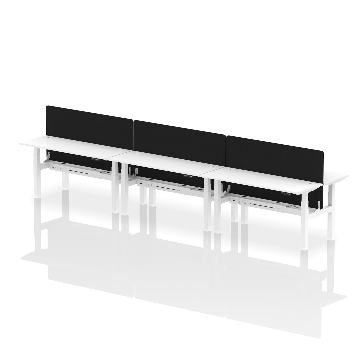 Air Back-to-Back Slimline Height Adjustable Bench Desk - 6 Person with Black Straight Screen - Ergometric