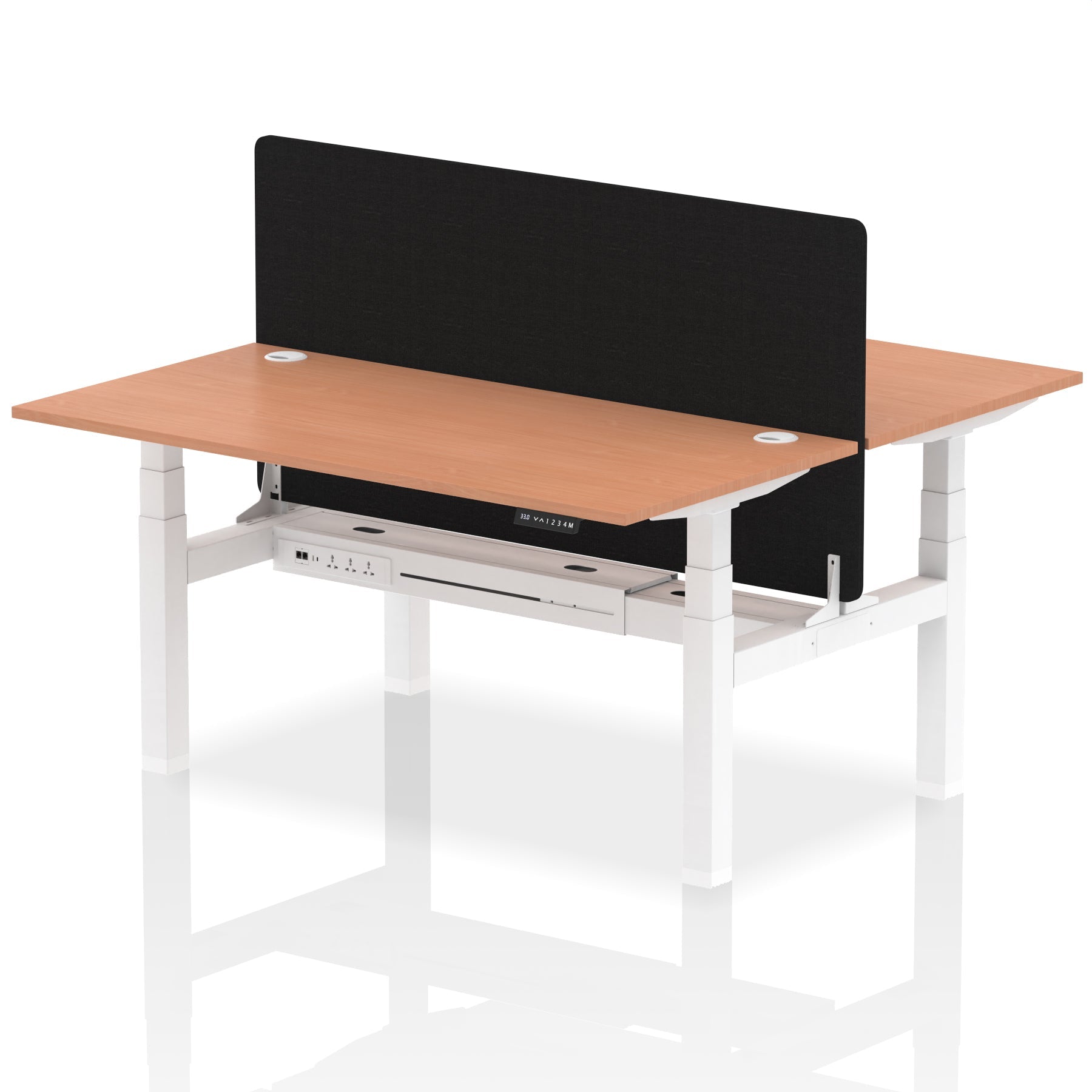 Air Back-to-Back Height Adjustable Bench Desk - 2 Person with Black Straight Screen - Ergometric
