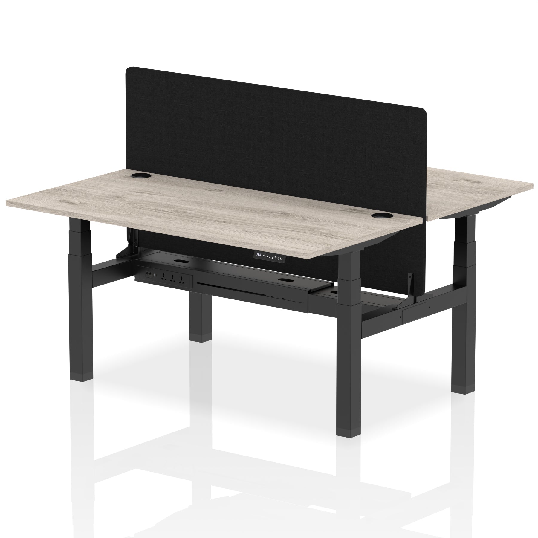 Air Back-to-Back Height Adjustable Bench Desk - 2 Person with Black Straight Screen - Ergometric