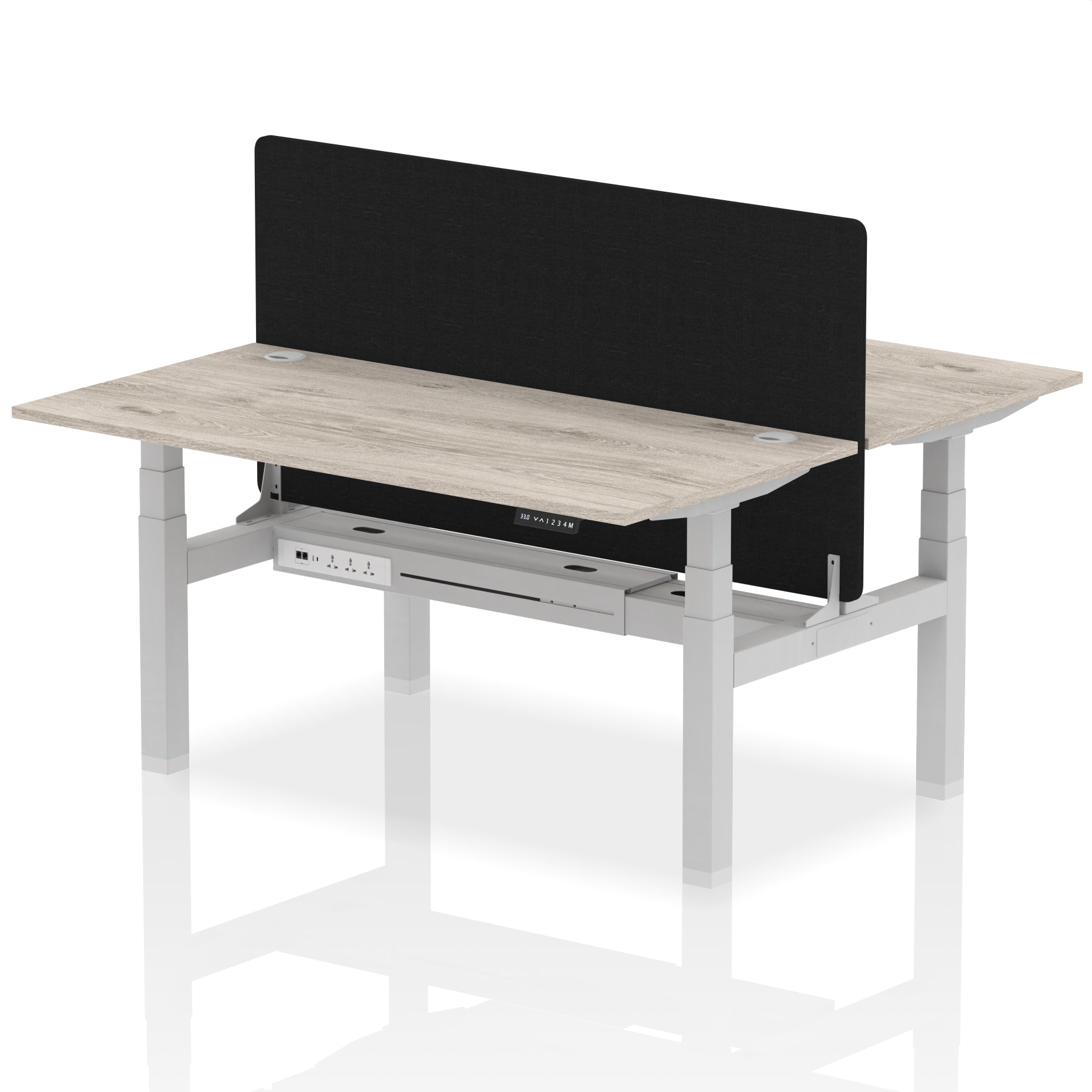 Air Back-to-Back Height Adjustable Bench Desk - 2 Person with Black Straight Screen - Ergometric