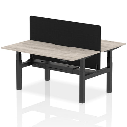 Air Back-to-Back Scalloped Edge Height Adjustable Bench Desk - 2 Person with Black Straight Screen - Ergometric