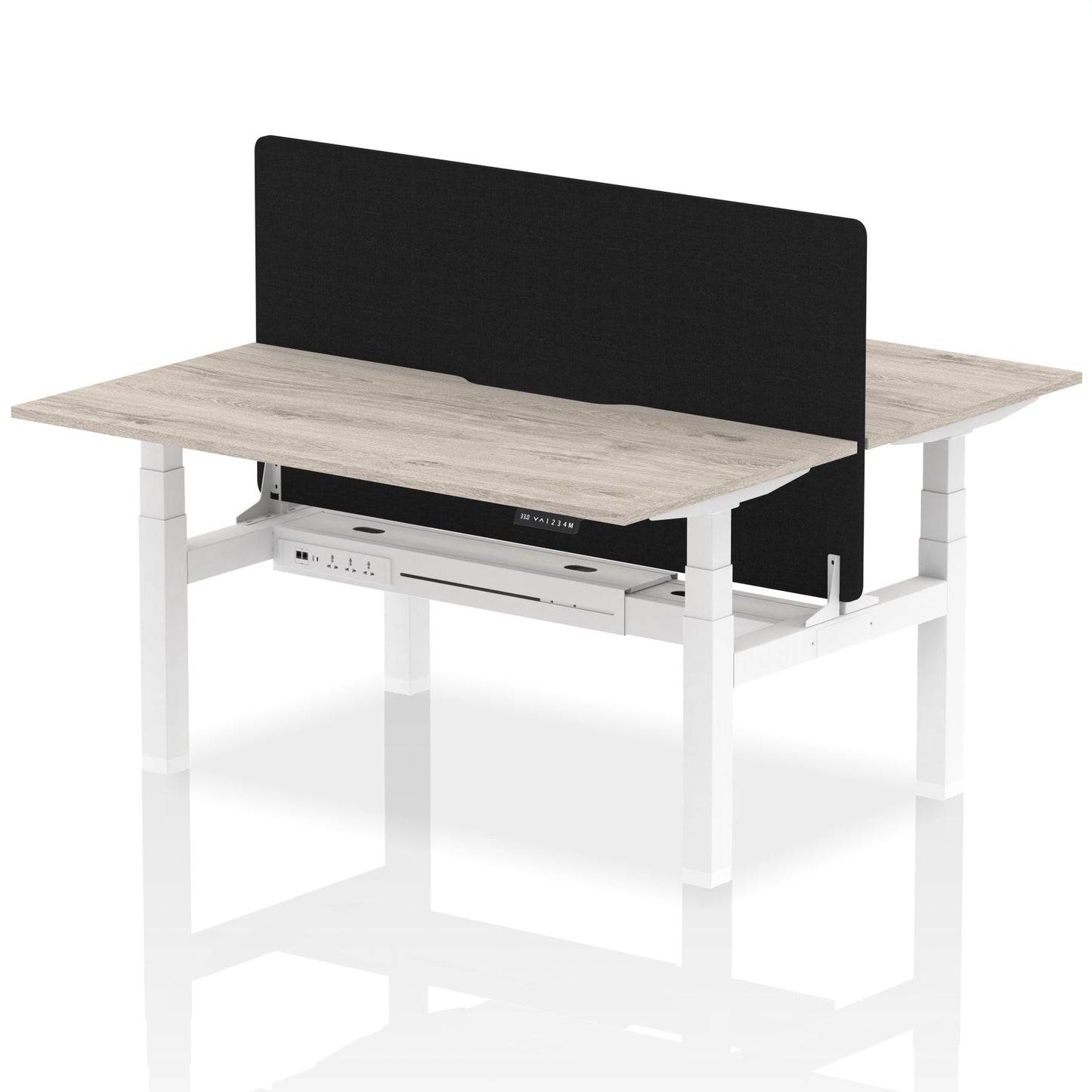 Air Back-to-Back Scalloped Edge Height Adjustable Bench Desk - 2 Person with Black Straight Screen - Ergometric