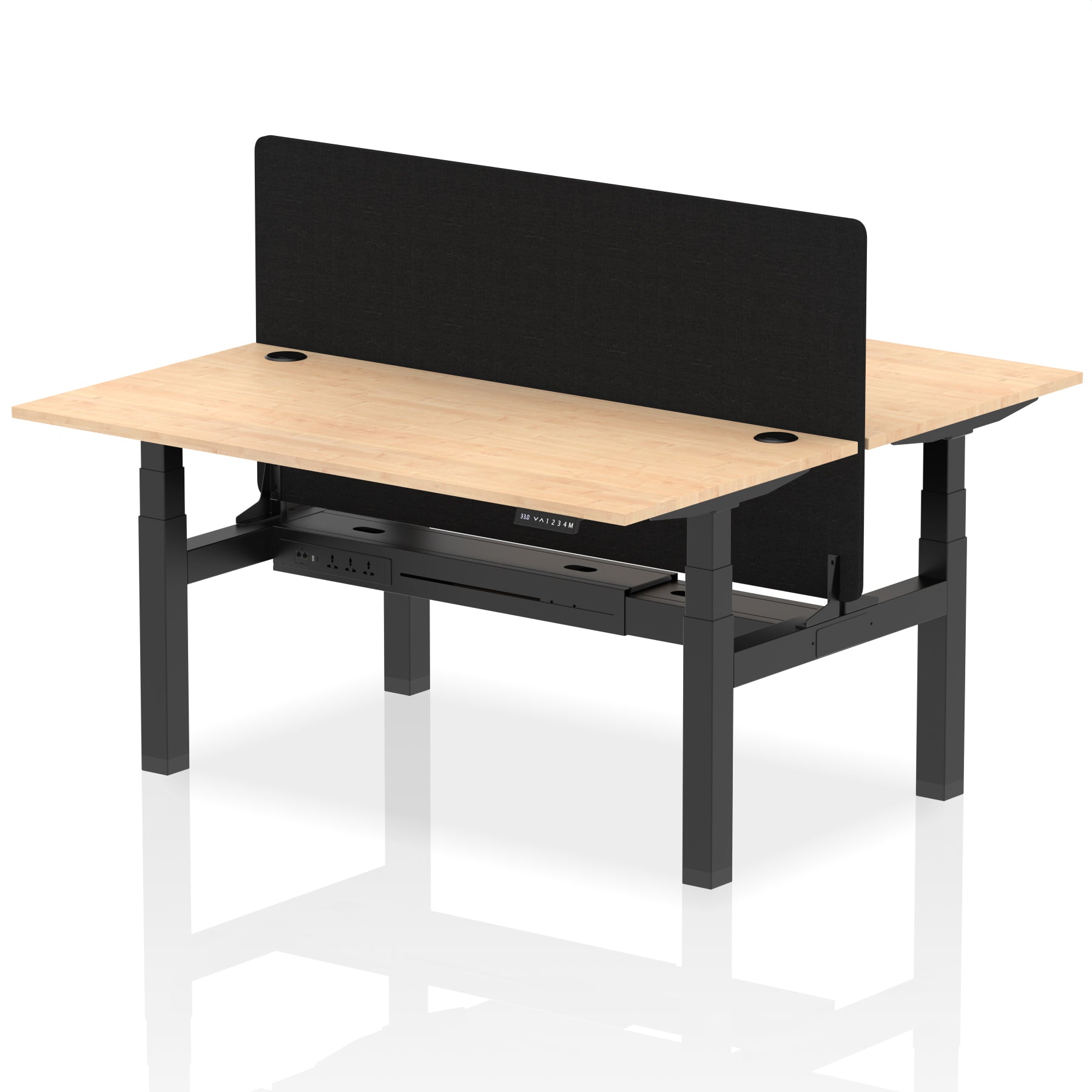 Air Back-to-Back Height Adjustable Bench Desk - 2 Person with Black Straight Screen - Ergometric