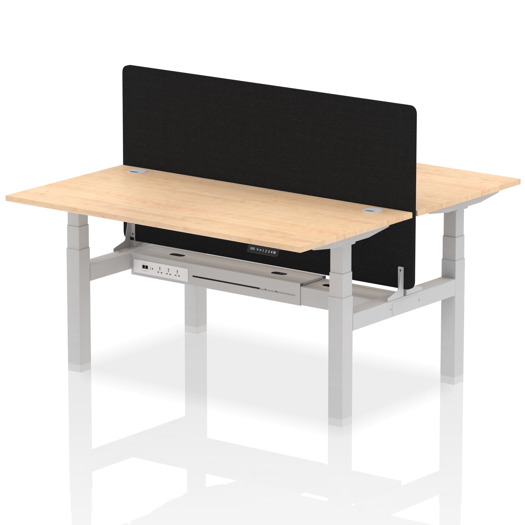Air Back-to-Back Height Adjustable Bench Desk - 2 Person with Black Straight Screen - Ergometric