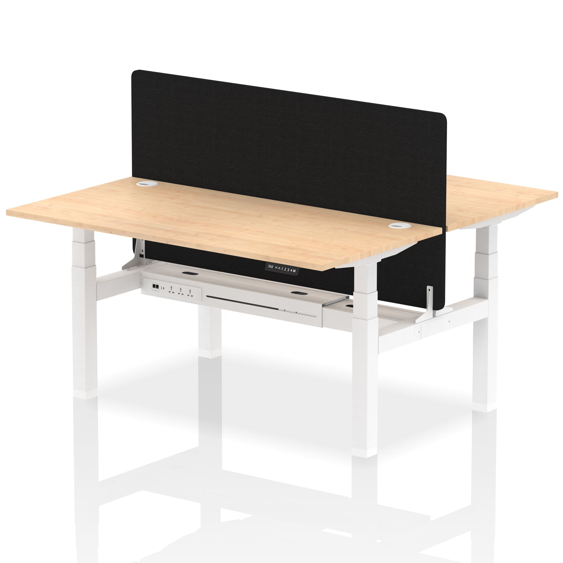 Air Back-to-Back Height Adjustable Bench Desk - 2 Person with Black Straight Screen - Ergometric