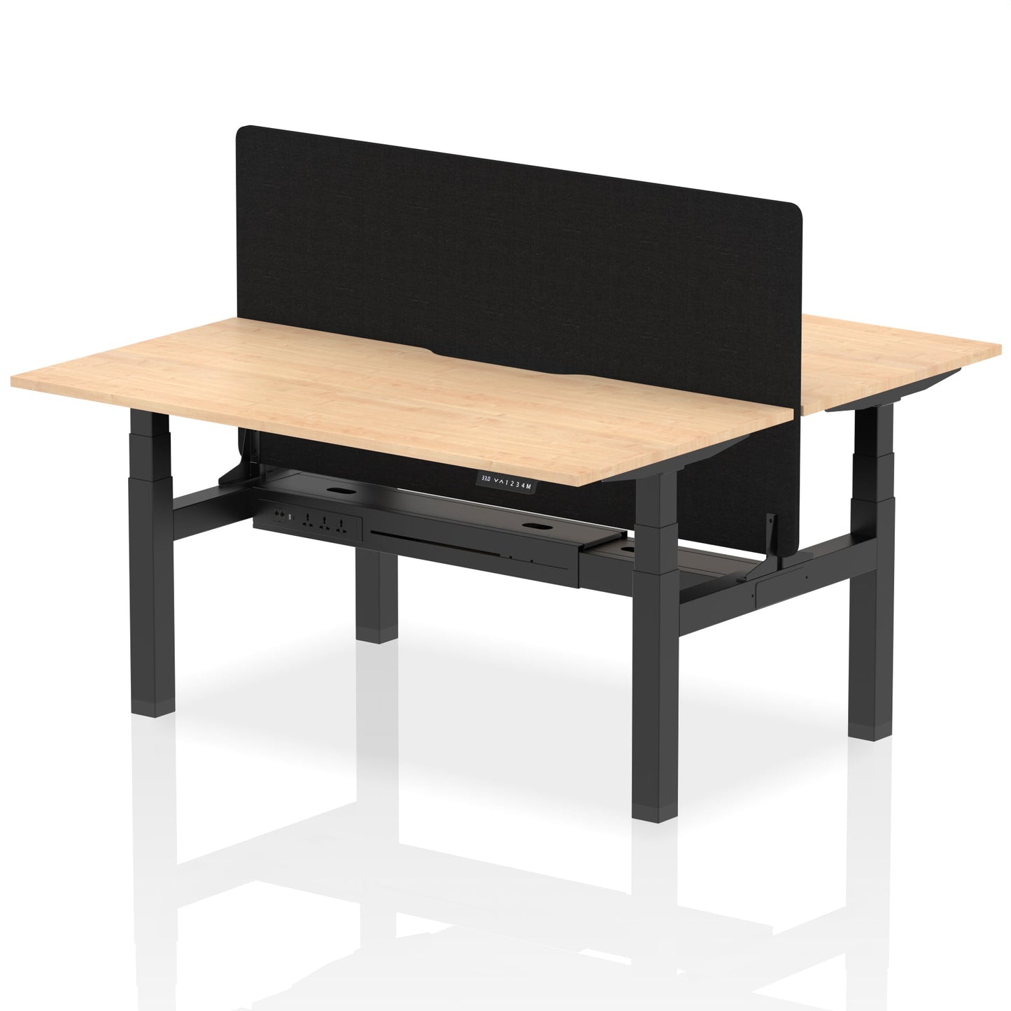 Air Back-to-Back Scalloped Edge Height Adjustable Bench Desk - 2 Person with Black Straight Screen - Ergometric