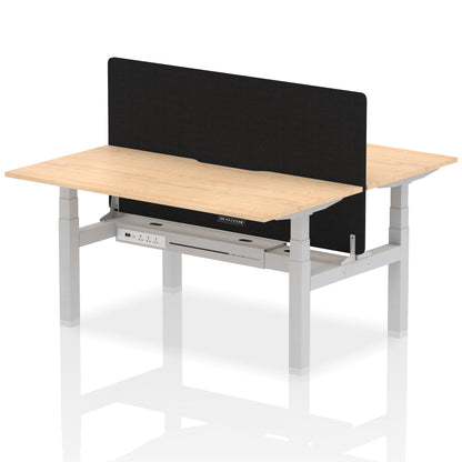 Air Back-to-Back Scalloped Edge Height Adjustable Bench Desk - 2 Person with Black Straight Screen - Ergometric