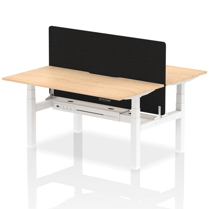Air Back-to-Back Scalloped Edge Height Adjustable Bench Desk - 2 Person with Black Straight Screen - Ergometric