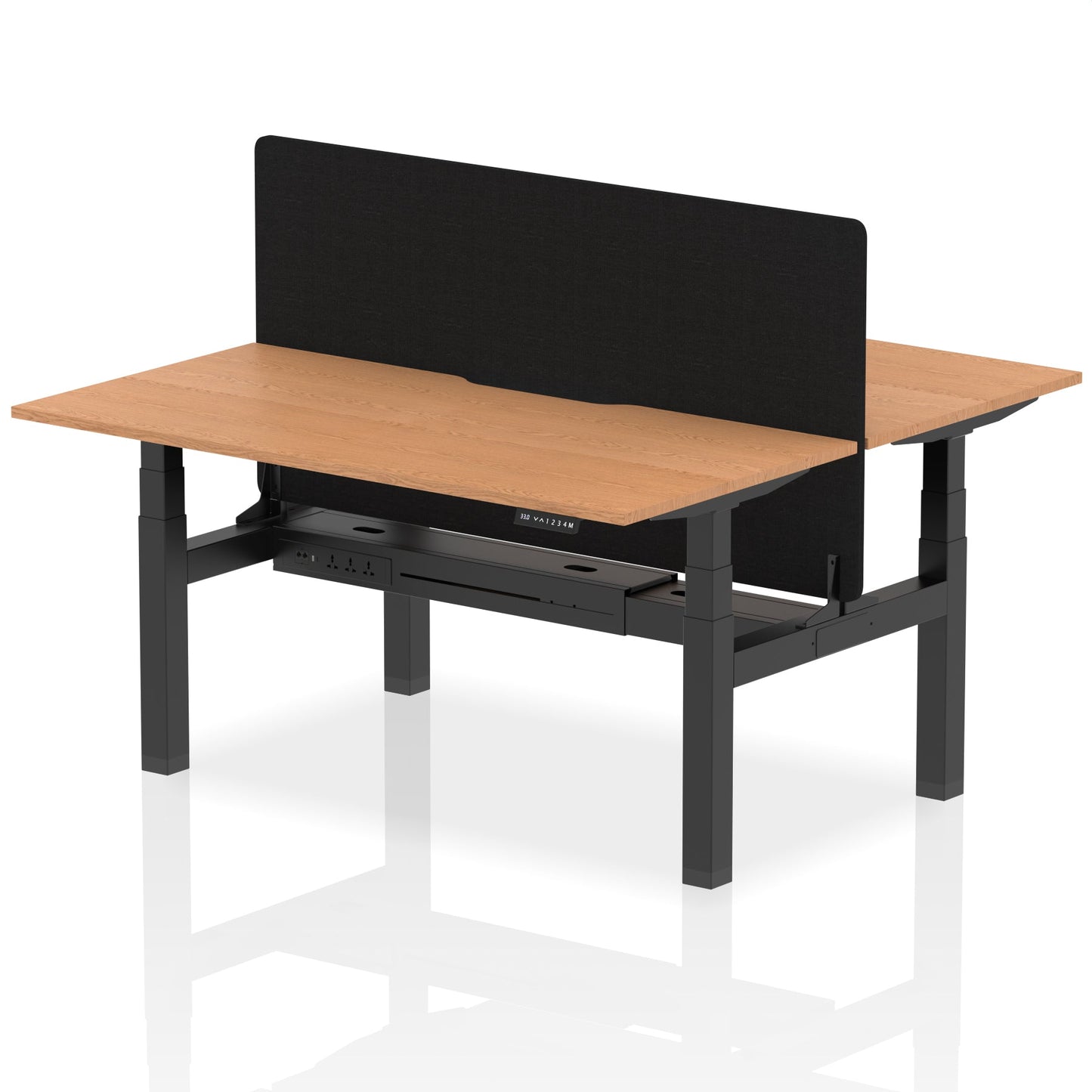 Air Back-to-Back Scalloped Edge Height Adjustable Bench Desk - 2 Person with Black Straight Screen - Ergometric