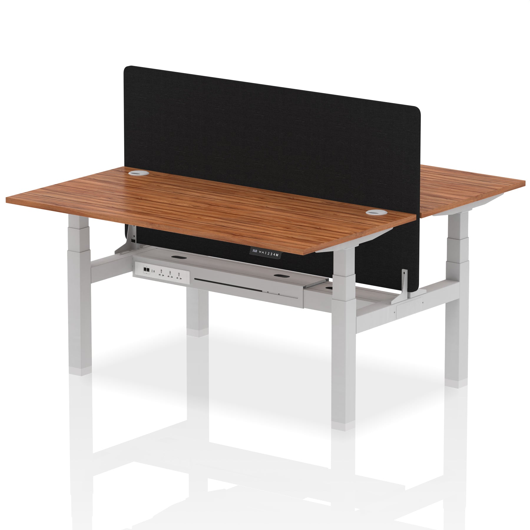 Air Back-to-Back Height Adjustable Bench Desk - 2 Person with Black Straight Screen - Ergometric