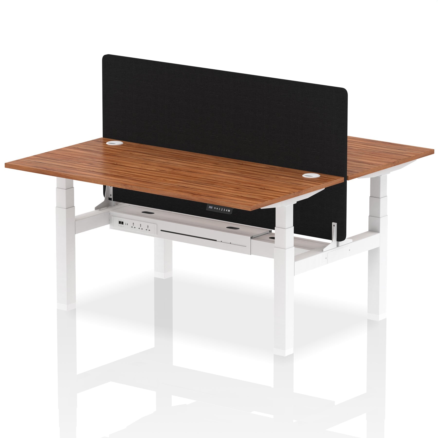 Air Back-to-Back Height Adjustable Bench Desk - 2 Person with Black Straight Screen - Ergometric