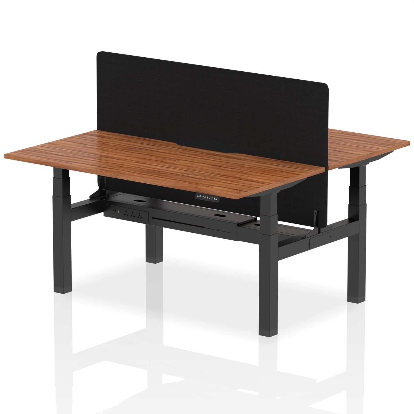 Air Back-to-Back Scalloped Edge Height Adjustable Bench Desk - 2 Person with Black Straight Screen - Ergometric