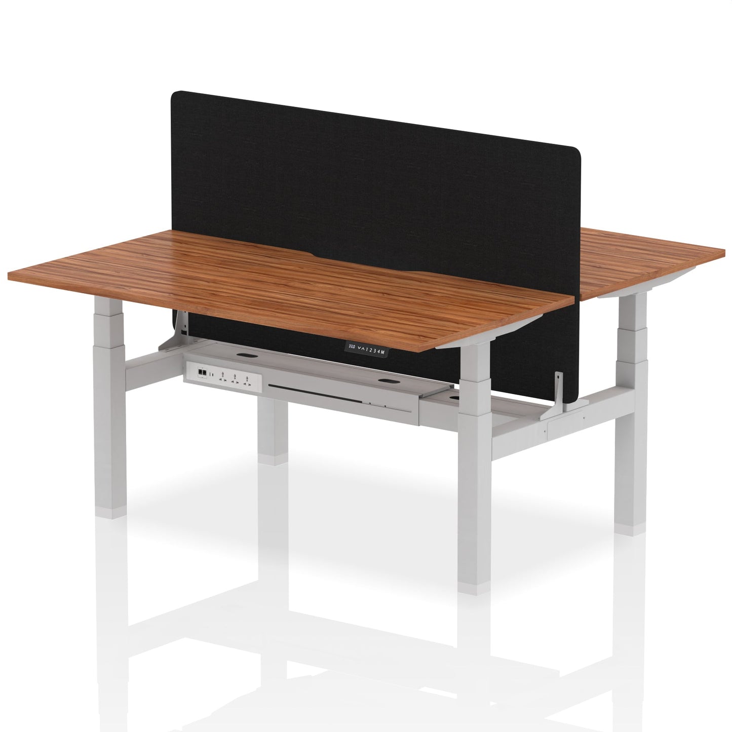 Air Back-to-Back Scalloped Edge Height Adjustable Bench Desk - 2 Person with Black Straight Screen - Ergometric