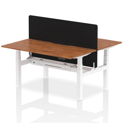 Air Back-to-Back Scalloped Edge Height Adjustable Bench Desk - 2 Person with Black Straight Screen - Ergometric