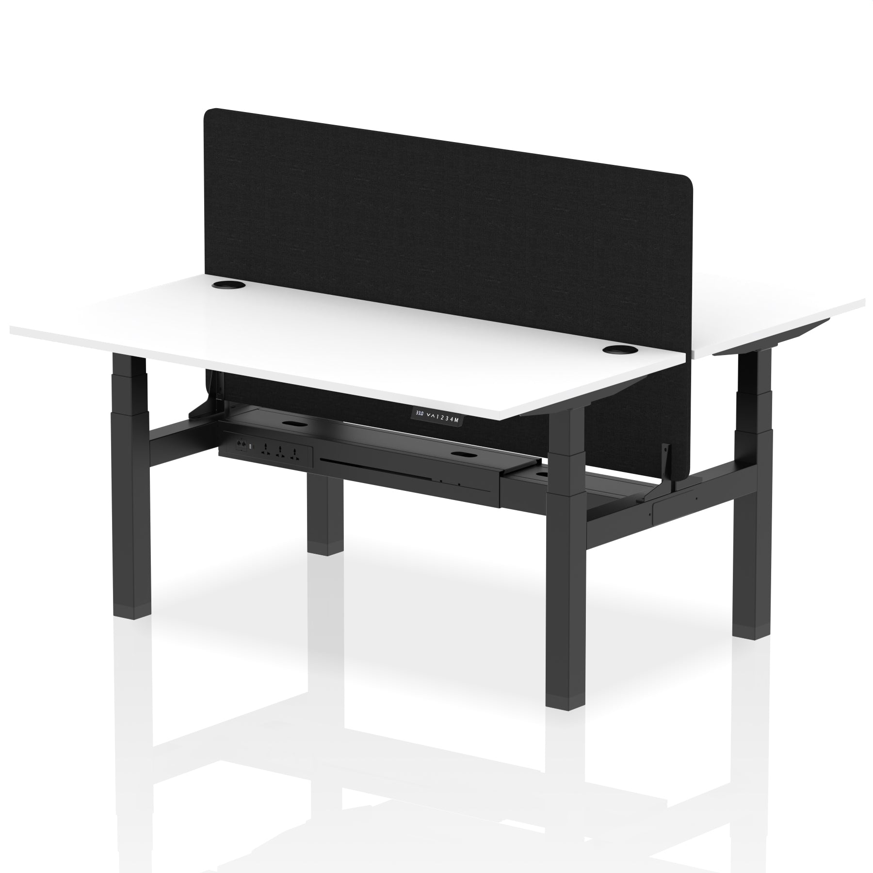 Air Back-to-Back Height Adjustable Bench Desk - 2 Person with Black Straight Screen - Ergometric