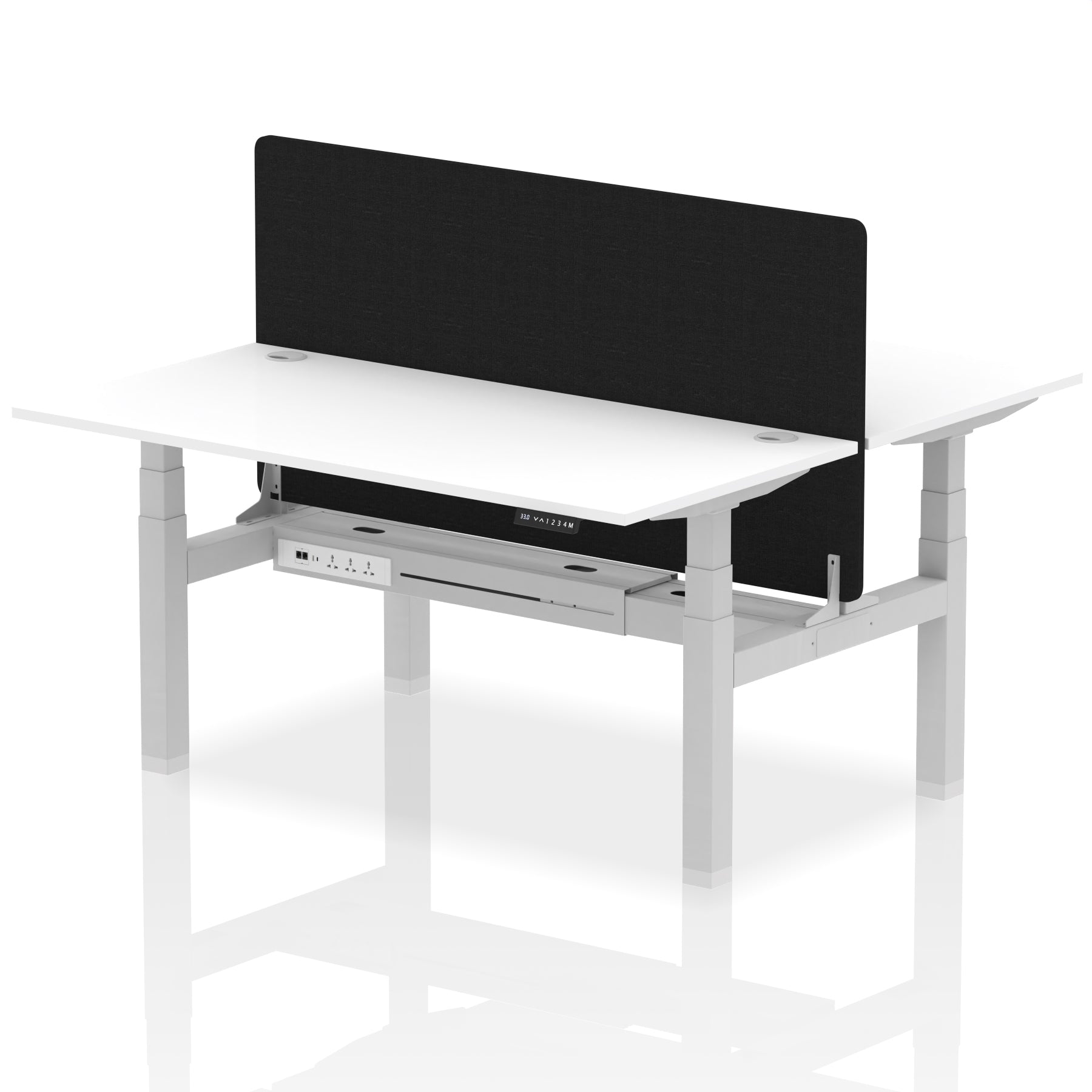 Air Back-to-Back Height Adjustable Bench Desk - 2 Person with Black Straight Screen - Ergometric