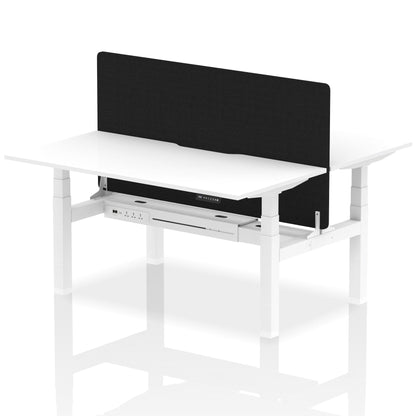 Air Back-to-Back Scalloped Edge Height Adjustable Bench Desk - 2 Person with Black Straight Screen - Ergometric