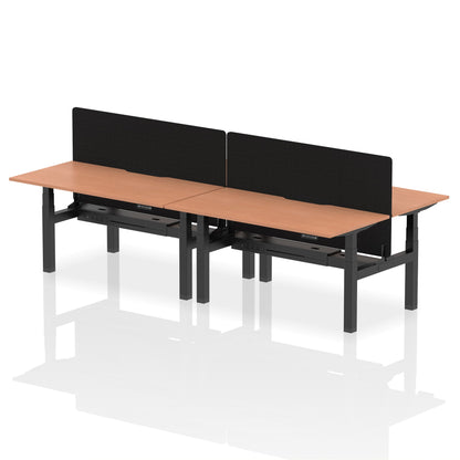 Air Back-to-Back Scalloped Edge Height Adjustable Bench Desk - 4 Person with Black Straight Screen - Ergometric