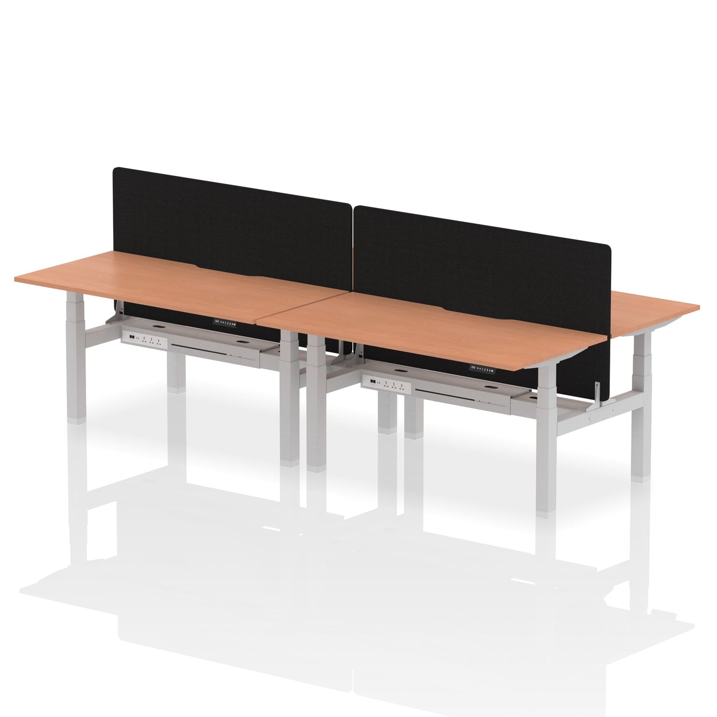 Air Back-to-Back Scalloped Edge Height Adjustable Bench Desk - 4 Person with Black Straight Screen - Ergometric