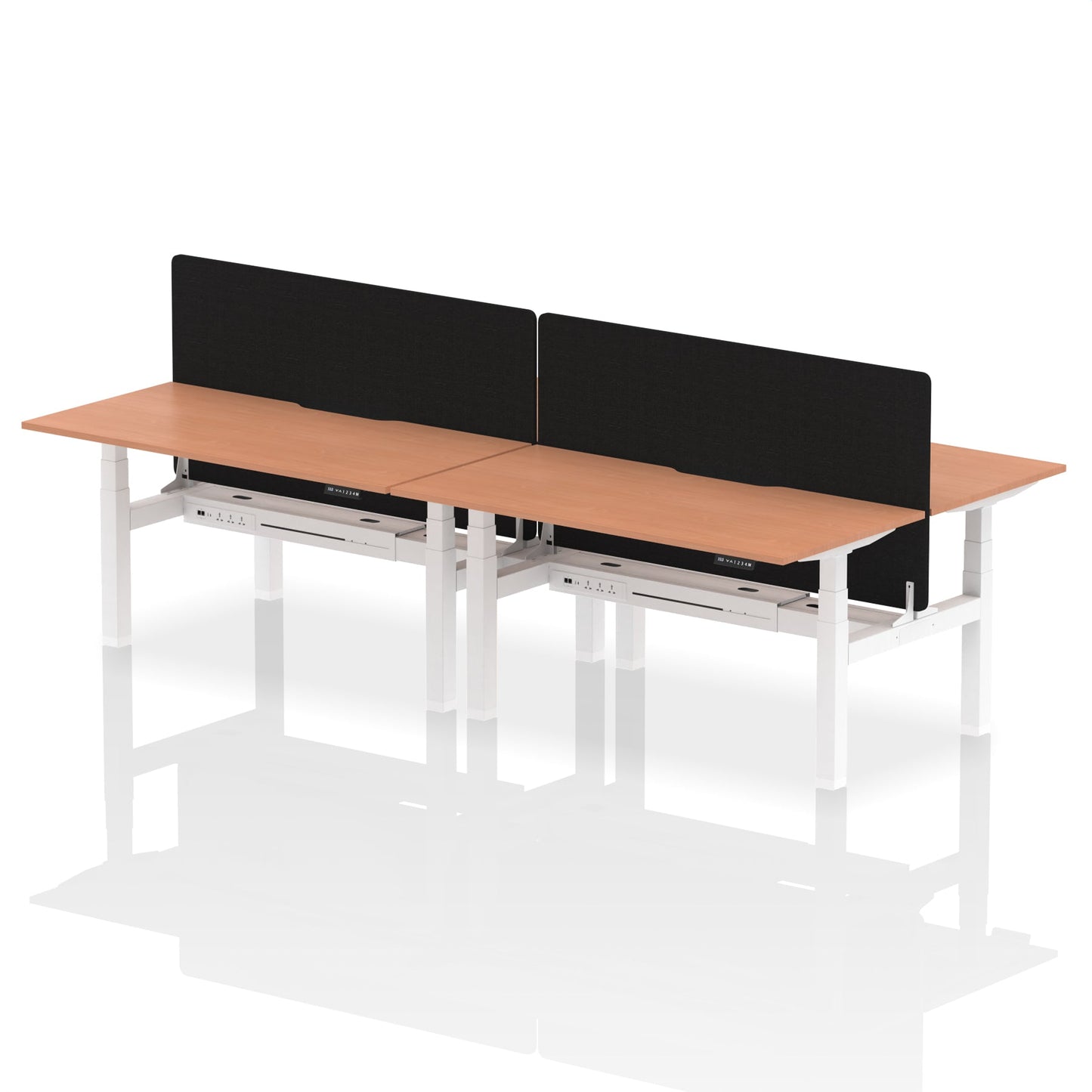 Air Back-to-Back Scalloped Edge Height Adjustable Bench Desk - 4 Person with Black Straight Screen - Ergometric