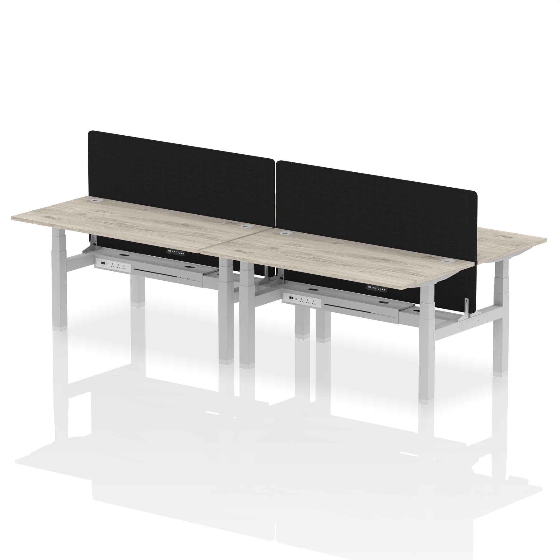 Air Back-to-Back Height Adjustable Bench Desk - 4 Person with Black Straight Screen - Ergometric