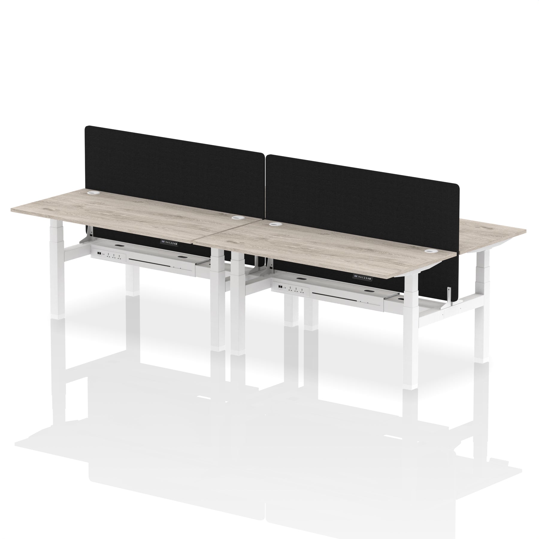 Air Back-to-Back Height Adjustable Bench Desk - 4 Person with Black Straight Screen - Ergometric