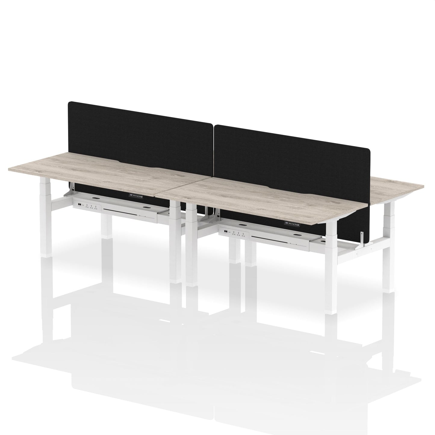 Air Back-to-Back Scalloped Edge Height Adjustable Bench Desk - 4 Person with Black Straight Screen - Ergometric