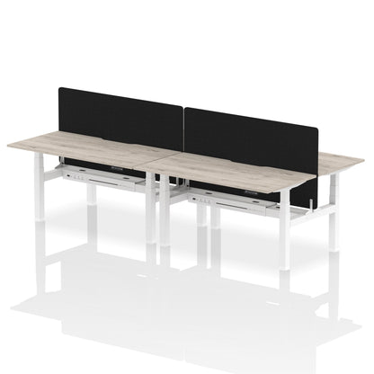 Air Back-to-Back Scalloped Edge Height Adjustable Bench Desk - 4 Person with Black Straight Screen - Ergometric