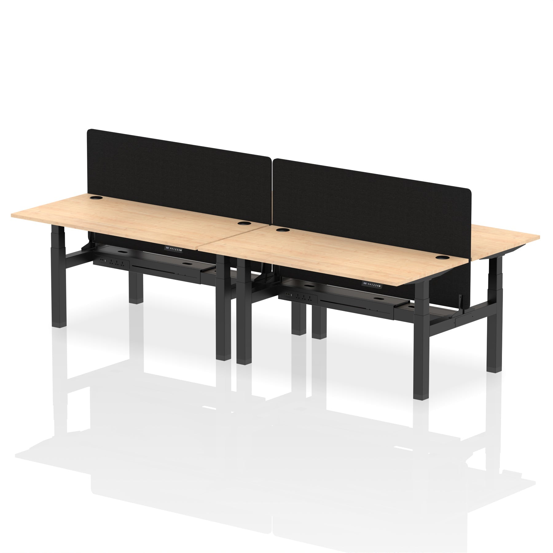 Air Back-to-Back Height Adjustable Bench Desk - 4 Person with Black Straight Screen - Ergometric