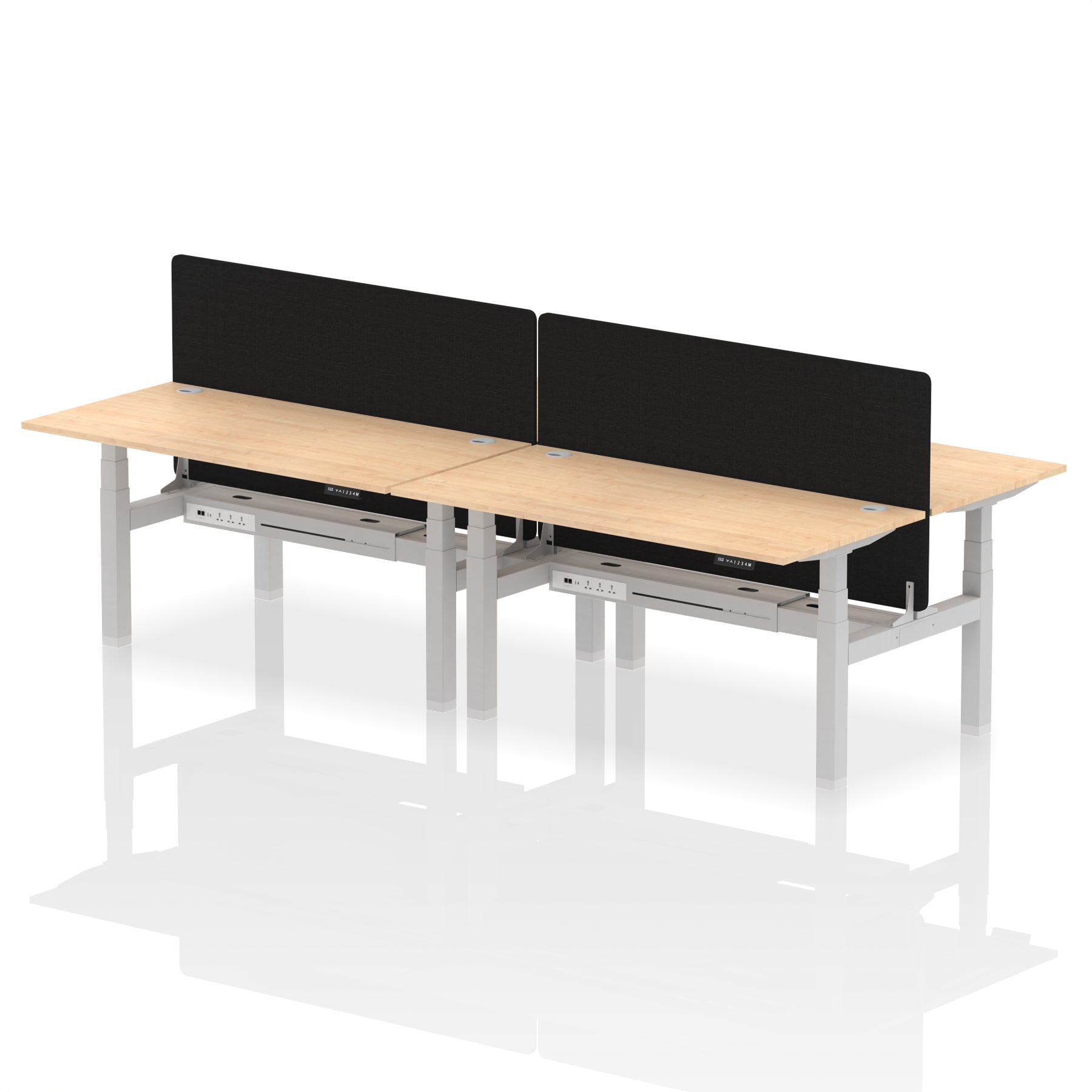 Air Back-to-Back Height Adjustable Bench Desk - 4 Person with Black Straight Screen - Ergometric