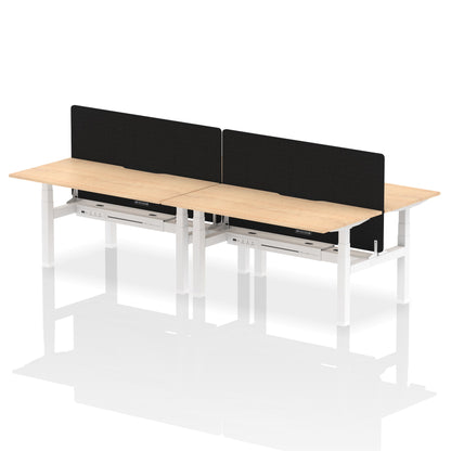 Air Back-to-Back Scalloped Edge Height Adjustable Bench Desk - 4 Person with Black Straight Screen - Ergometric
