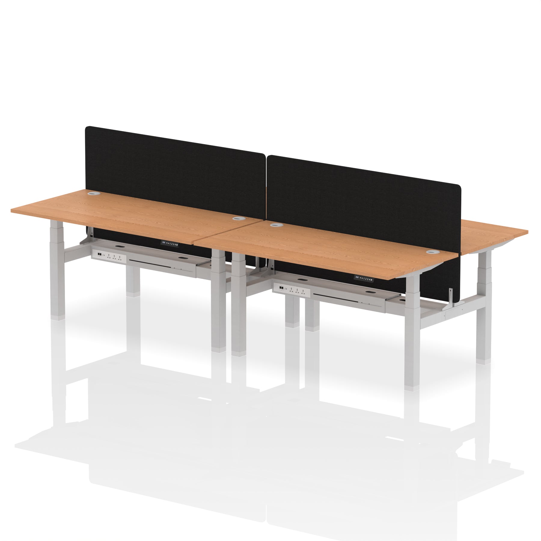 Air Back-to-Back Height Adjustable Bench Desk - 4 Person with Black Straight Screen - Ergometric