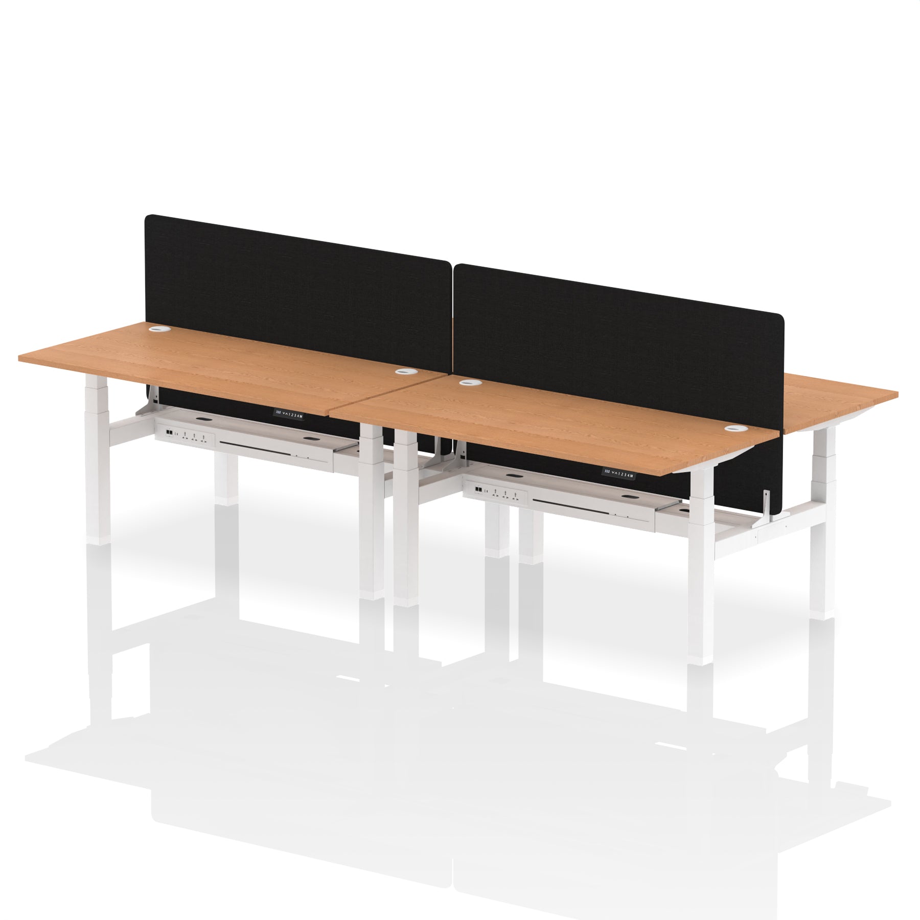 Air Back-to-Back Height Adjustable Bench Desk - 4 Person with Black Straight Screen - Ergometric