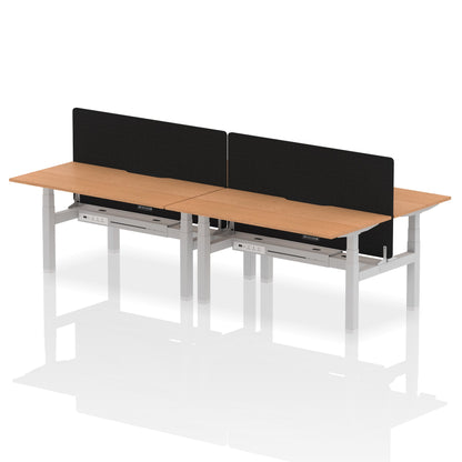 Air Back-to-Back Scalloped Edge Height Adjustable Bench Desk - 4 Person with Black Straight Screen - Ergometric