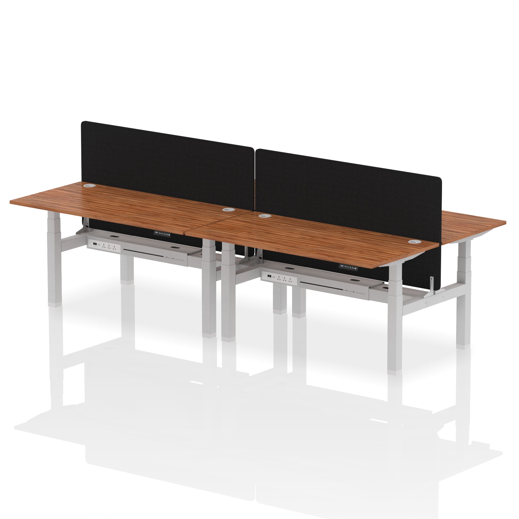 Air Back-to-Back Height Adjustable Bench Desk - 4 Person with Black Straight Screen - Ergometric