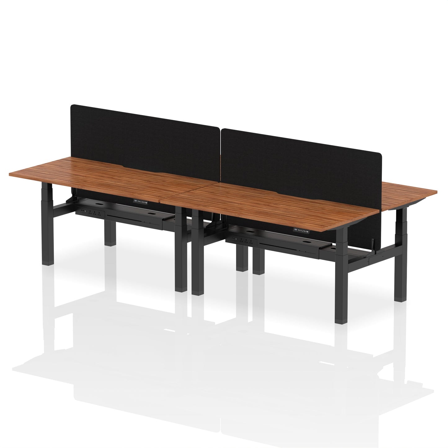 Air Back-to-Back Scalloped Edge Height Adjustable Bench Desk - 4 Person with Black Straight Screen - Ergometric